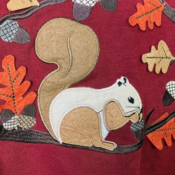 Rebecca Malone Petites Autumn Squirrel Applique Faux Layered Sweatshirt Size PXL - Picture 7 of 16